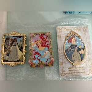 Disney Princess Gold and Blue Enamel Pin Trio